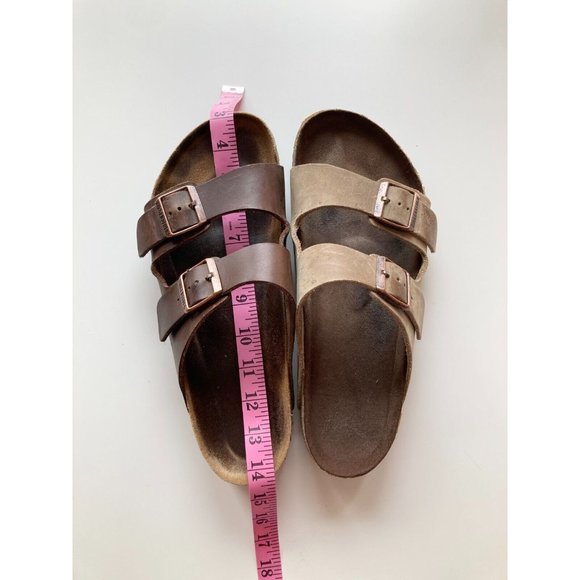 Lot of 2 BIRKENSTOCK Arizona Brown Oiled Leather Strappy Sandals Slides, Size 44 - Picture 16 of 16
